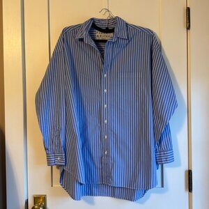 FRANK & EILEEN Shirley Oversized Cotton Button Down Shirt In Blue Stripe